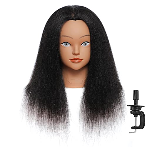 Human Hair Mannequin Head 14" Real Hair Mannequin Head Training Head Cosmetology Mannequin Head with Hair Doll Head for Braiding Practice Hair Cutting Mannequin Head with Free Clamp
