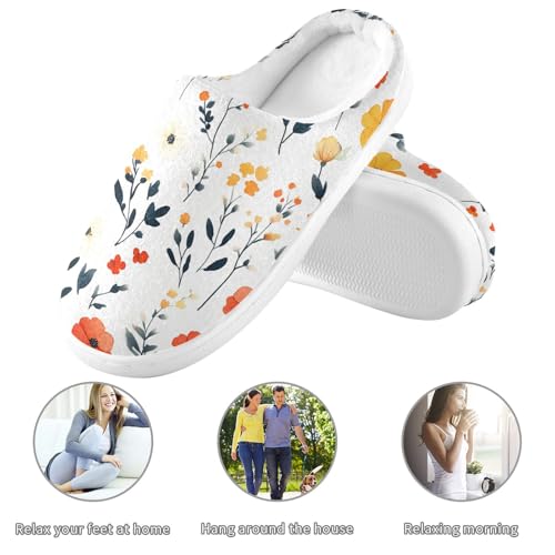 JUNZAN Flowers Cactus Bellflower Canna White Women Cotton Slippers Warm Memory Foam Travel Slippers for Hotel Birthday Presents 6-73