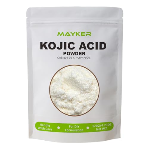 MAYKER Pure Kojic Acid Powder 4.23oz Cosmetic Grade Natural Skincare Ingredients for Soap Making Serums Lotions Creams Water Soluble Only