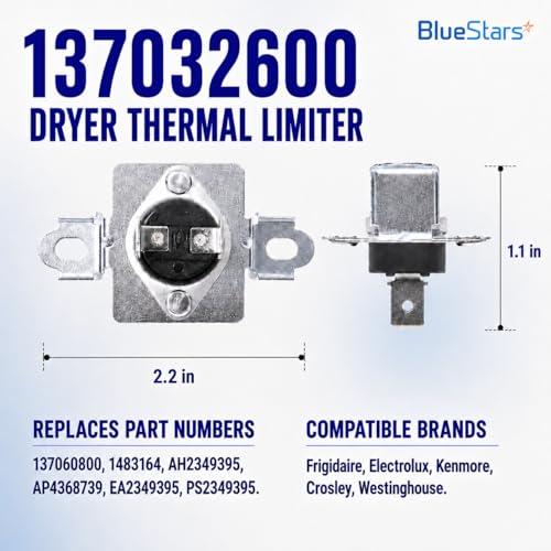 Image of 137032600 Dryer Thermal Limiter by BlueStars for Frigidaire Kenmore Dryer | Replaces 137060800, 1483164, AH2349395, AP4368739, EA2349395, PS2349395