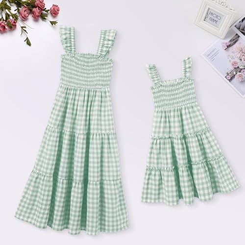 Robe d'été maman et moi en ligne A à volants smockés et manches flottantes légères - 3