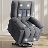 DUMOS Power Lift Recliner Chair with Vibration Massage and Heat for Elderly, Ergonomic Overstuffed Breathable Fabric Reclining Chair with 3 Pockets, Remote Control, Living Room, Bedroom, Grey