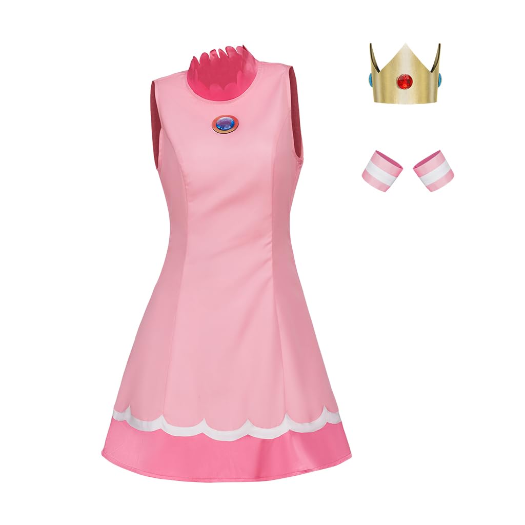 Willyacos Womens Super Brothers Princess Costume Halloween Party Dress Sexy Pink Princess Dress Cosplay for Adult: XX-Large Tennis Dress
