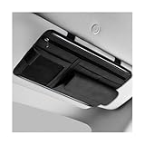 SHMZK Car Sun Visor Organizer, Leather Sun Visor Pocket Organizer Case with Multi-Pocket Net Zipper, Suede Note Holder Car Visor Storage Pouch for Card Pen Sunglasses Document (Black)