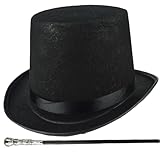 Hüte für Erwachsene, Zylinder-Kostüm, 2 Teile/Satz, Halloween-Zylinder ＆ 31, 5 Zoll, schwarzer Zuckerrohr, 1920er-Jahre-Herren-Accessoires für Männer und Frauen, magische Darbietung, Cosplay, Tanz, We