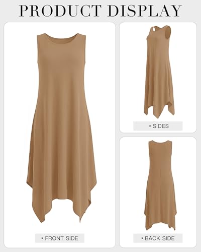 Image of AUSELILY Women's Summer Dresses Casual Sleeveless Midi Tank Beach Dress | Women's Asymmetrical Hem Sundress with Side Pockets, Great for Beach, Vacation & Daily Wear