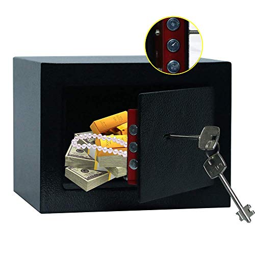 JUGREAT Security Safe with Key Lock, Home Safe Wall or Cabinet Anchoring Design for Home Office Hotel Business Gun Passport Cash Money(0.23 cu.ft)