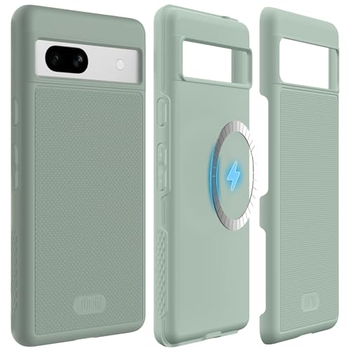 「米軍規格・MagSafe対応」TUDIA Google Pixel 7a用ケース (2023)、耐衝撃 すり傷防止 薄型 二重層 滑り止め【内蔵マグネット】磁気性携帯電話ケース・マージグリップ - グリーンリリー