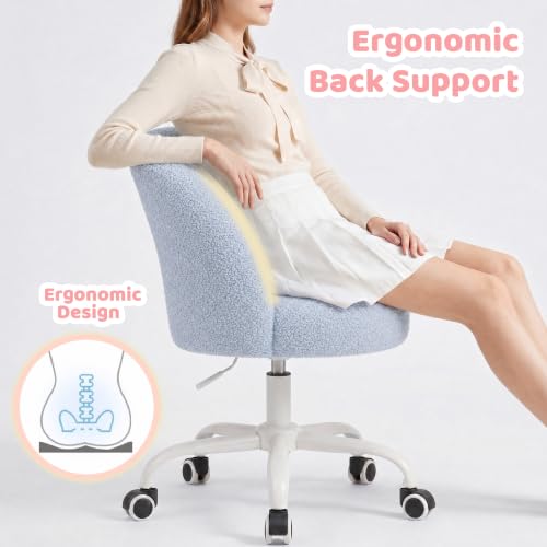 Image of DurayLoly Cute Vanity Chair with Wheels, Ultra-Soft Teddy Fleece Swivel Desk Chair with Adjustable Height for Teens & Adults, Ideal for Bedroom, Vanity Table & Dorm, Poetic Blue
