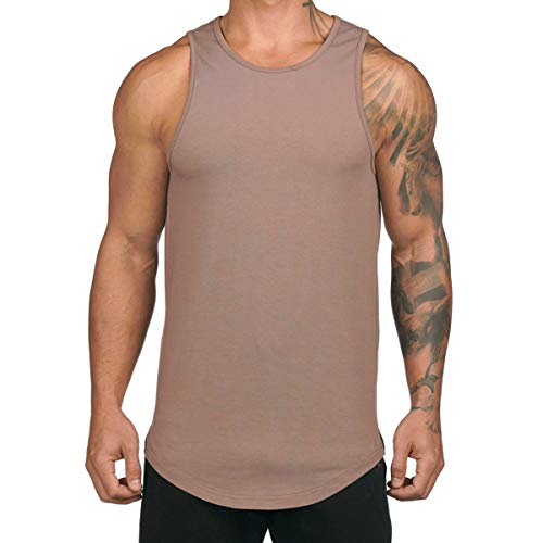 Magiftbox Mens Soft Workout Gym Tank Tops Sleeveless Active Sweatshirts Muscle Tee T29_Khaki_US-L