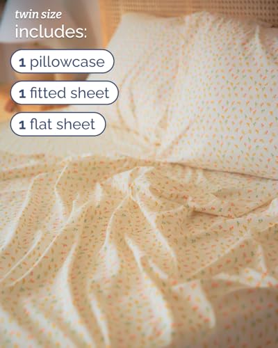 Image of Twin 3 Piece Floral Sheet Set - Soft, Breathable & Cooling - Petite Garden | 1 Flat, 1 Fitted & 1 Pillowcase w / Deep Pockets, Boho Botanical Floral Bedding, Breathable & Cooling, Wrinkle & Fade Free