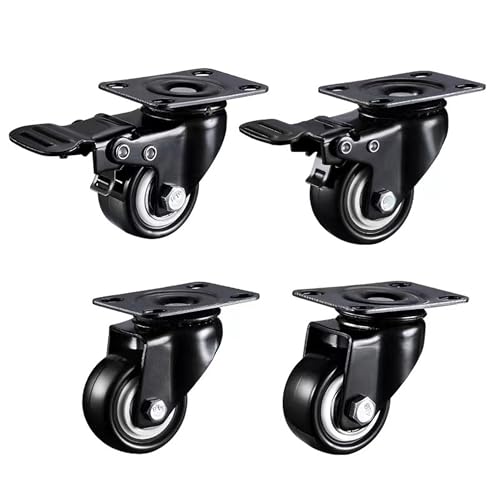 4er Set Möbelrollen Transportrollen Möbelrollen 360° Drehbar Lenkrollen Bockrollen Gummirollen, 40MM, Bis 50 KG Pro Rad Lenkrollen für Innen und Außen (2 mit Bremsen und 2 Ohne)