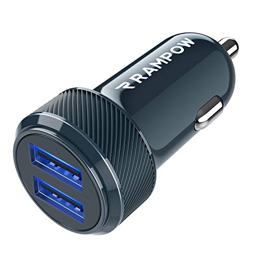 RAMPOW 24W Dual USB Car Charger - [DC 12-24V] 4.8A Fast Car Charger - USB Car Charger Adapter Compatible with iPhone, Samsung, LG, HTC, Sony, Oneplus, Tablets, GPS Devices and More - Navy