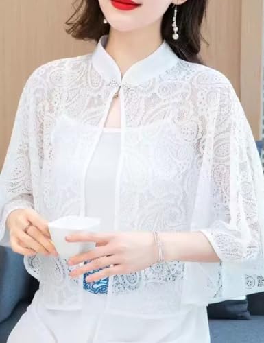 Image of Women's Floral Lace Shrug Cardigan 3 /4 Sleeve Open Front Crochet Cropt Bolero Jacket S-L