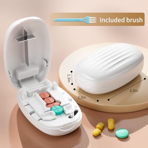 Image of Pill Cutter Splitter for Small and Tiny Pills, 1 /2 1 /4 Pill Splitter for Small Pills,Vitamins, Tablets in Half or Quarters, Accurate and Easy Cutting, Stainless Steel Blade, Back Storage (White)