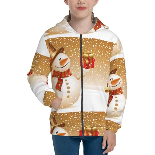 Christmas Snowman Gift Kids Pullover Hoodies Boys Zip Up Sweatshirts Girls Athletic Clothes with Pocket3
