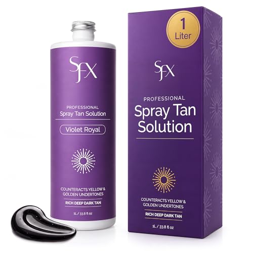 Professional Spray Tan Solution 1 Liter – Violet-Based DHA Formula for Cool & Olive Skin Tones – Dark, Even Bronze – Salon Grade, Fast Drying – SunFX Violet Royal