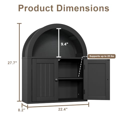 Image of ChooChoo Arched Wall Cabinet, Double Door Medicine Cabinet with Shelf