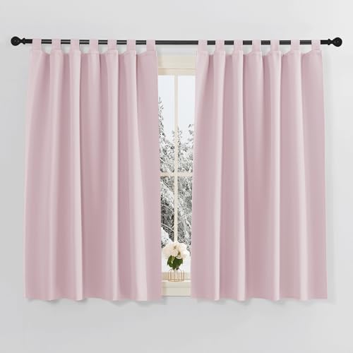 PONY DANCE Cortinas Infantiles Niña Cortinas Aislantes Termicas 140x145 CM Cortinas Opacas 2 Piezas Cortinas Ventanas Cortas con Trabillas Blackout Curtains, Rosa Claro