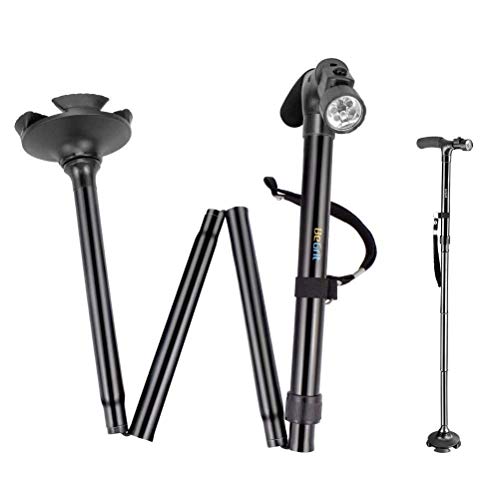BeGrit Folding Cane Walking Stick - Adjustable Height Lightweight Collapsible Walking Cane with LED Light Non Slip for Men and Women