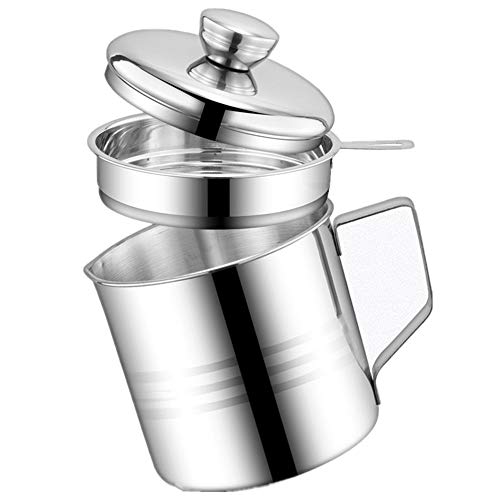 OnePine 1.2L Oil Strainer Pot with 304 Stainless Steel Detachable Fine Mesh Filter and Lid