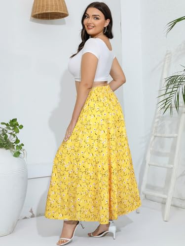 Women's Long Maxi Plus Size Skirt 2025 Trendy Flowy Elastic High Waist Casual Spring Swing A-line Floral Skirts3