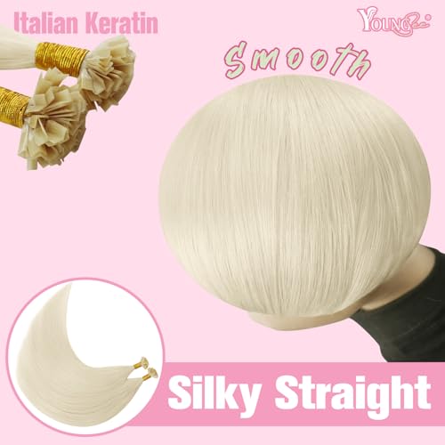 Image of YoungSee Blonde K Tips Hair Extensions Real Human Hair Platinum Blonde 20 in 1G /S 50G Keratin Bond