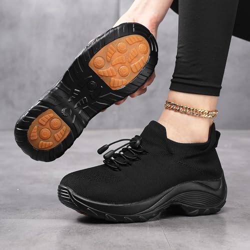 Comfortable Breathable Women Walking Shoes Unisex Orthopedic Shoes Comfortable Stretch Air Cushion Slip on Trainers Athletic Walking Trainers Thick Bottom Sock Sneakers3