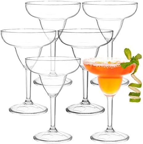 Suwimut Set of 6 Unbreakable Stemmed Margarita Glasses - 10oz Plastic Margarita Glasses Shatterproof Drinking Cups for Red or White Wine, Cocktail, Martini, Margarita - Great Holiday Wedding Gift