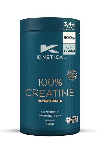 Kinetica Sports Creapure® 100% Kreatin Monohydrat Pulver - Geschmacksneutral | 3.4g Kreatin/Portion, 147 Portionen/500g Packung | Vegan & Glutenfrei | Unterstützt Leistungsfähigkeit & Muskelkraft