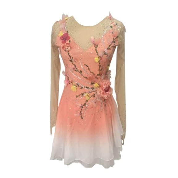 Abito da Gara per Pattinaggio Artistico Femminile Costume da Pattinaggio A Rotelle Professionale Femminile Fiore Stereoscopico Fatto A Mano Body per Ginnastica Ritmica