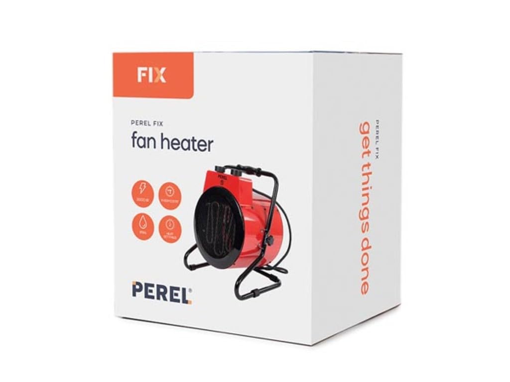Perel Elektrischer Heizlüfter 3000W mit 2 Heizstufen, Thermostat und Kühlfunktion, IP24 Überhitzungs- und Kippschutz, kompakt und tragbar für Werkstatt, Garage oder Schuppen