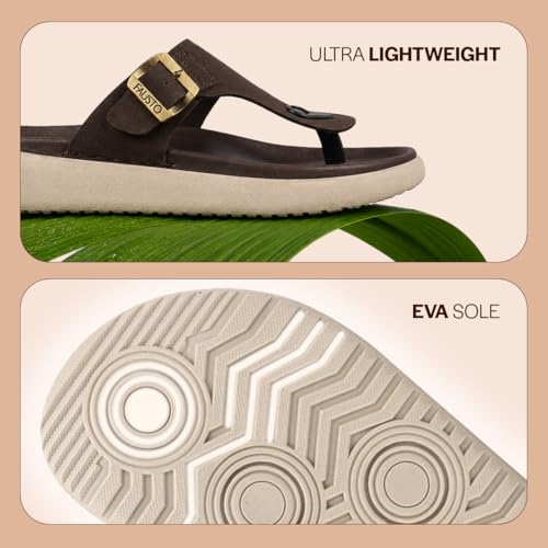 Image of FAUSTO Men Buckle Adjustable T-Strap Side Stitched Summer Waterproof Slip On Sandals|Comfort Featherlite Insole|Thong Slipper for Monsoon Rainy Season