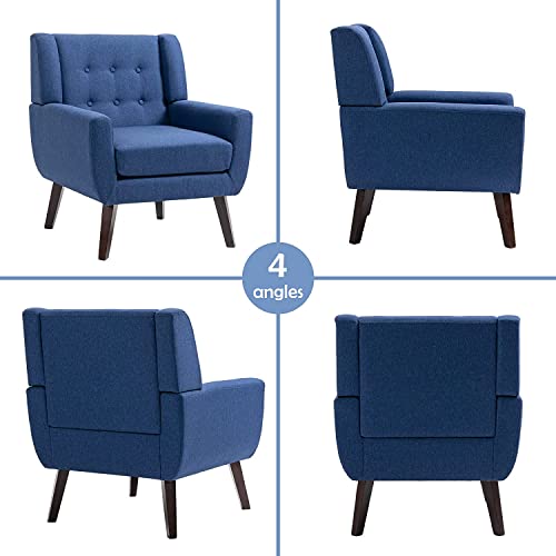 Uixe Accent Chair For 2 Sets, Linen Upholstered Armchair, Tufted Small Living Room Chair With Wooden Legs, Mid Century Modern Comfy Reading Chair For Bedroom Home Office #TOP5