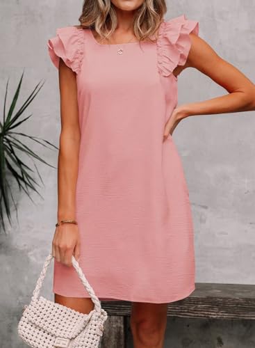 Image of Falechay Womens Summer Dresses Bow Tie Back Sundresses for Women Ruffle Short Sleeve Dress Casual Cute Sundress with Pockets