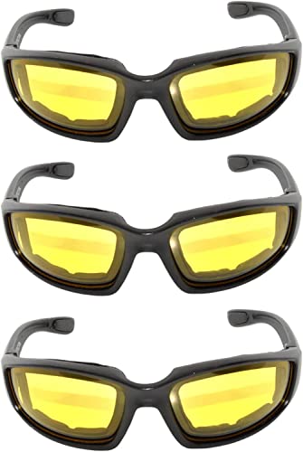 Image of OWL 3 Pack Motorcycle Riding Glasses, Padded Sport Sunglasses, Assorted Colors for Men and Women
