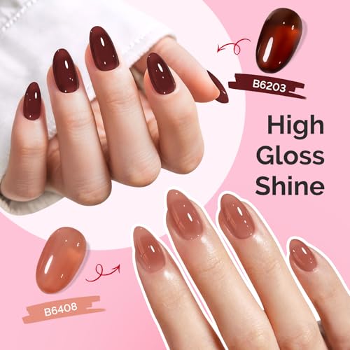 Image of MelodySusie Jelly Gel Nail Polish Set,6 Transparent Colors,Milky or Jelly Texture,Autumn and Winter Dark Colors Soak Off UV LED Light Cure or Salon Manicure and Nail Art DIY at Home