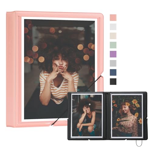 Image of Dawnhua Small Photo Album 5x7 Customizable Cover Plastic 5x7 Photo Book Holds 36 Pockets Mini Picture Album for Wedding Family and Travel (Pink)