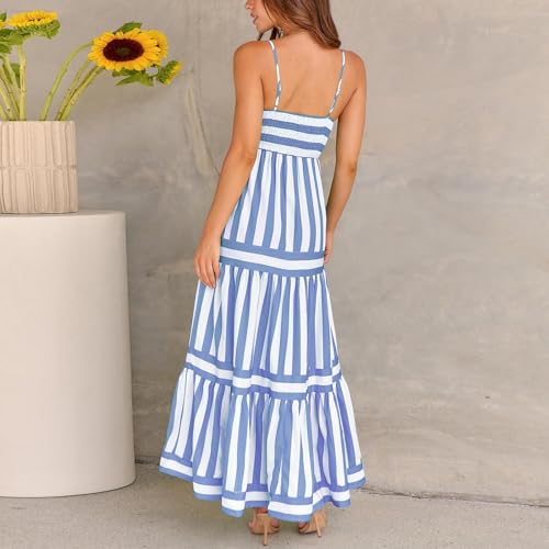 Image of Women Spaghetti Strap Flowy Long Dress Boho Floral Square Neck Maxi Dress Summer A-Line Dresses for Beach Vacation