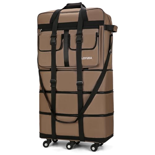 Gloyuda 130L Expandable Luggage, 40 Inch Suitcase with Wheels, Collapsible Luggage with Wheels, Rolling Duffle Bag with wheels, Foldable Suitcasewith2Handle Wrap 2Fixing Straps 1Shoulder Strap (khaki)