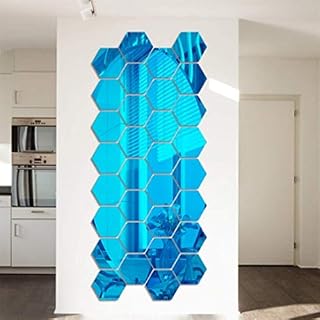 Hexagon Mirror Wall Stickers, 12PCS Mirror Art DIY Home Decorative 3D Hexagonal Acrylic Mirror Wall Sheet Plastic Mirror Tiles for Home Living Room Bedroom Sofa TV Setting Wall Decoration (Blue)