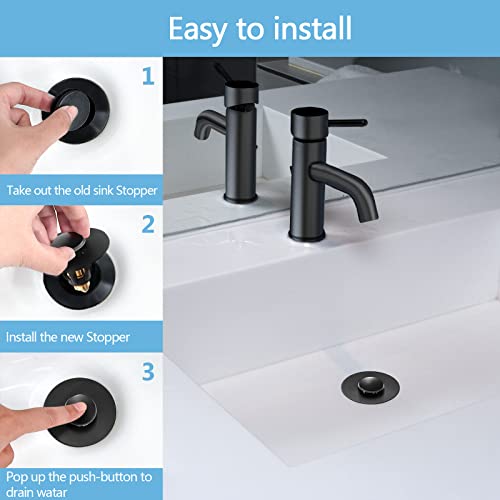 Black Bathroom Sink Stopper，Pop Up Drain Stopper For Bathroom Sink，Bathroom Sink Strainer ，Sink Plug,Universal Wash Basin Sink Stopper，Suitable For 1.1~1.5 Inch Bathroom Sink Drain Pipe (Matte Black) #TOP5