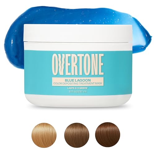 Image of Overtone Semi Permanent Hair Color Conditioner, Blue Lagoon, 8 oz, Nourishing, Damage-Free, Color Depositing Mask for All Hair Types with Shea Butter & Coconut Oil, Vegan & Cruelty-Free