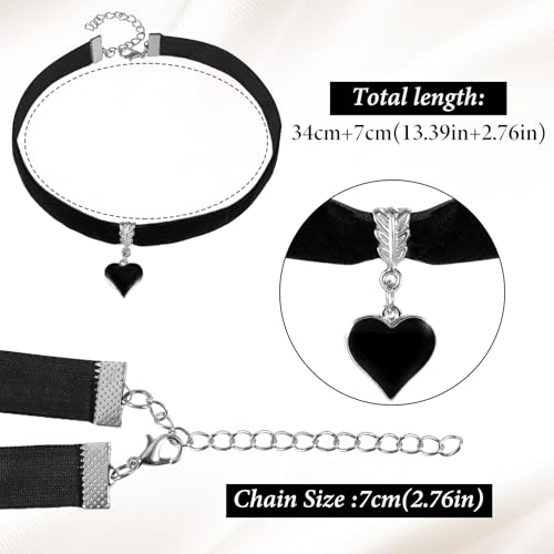 Telooco Gothic Halsband Damen Vintage Herz Trachtenkette Damen Verstellbare Samt Halskette mit Herzanhänger 90er Jahre Klassische Herz Halskette Valentinstag Halloween Schmuck (Schwarz Herz)