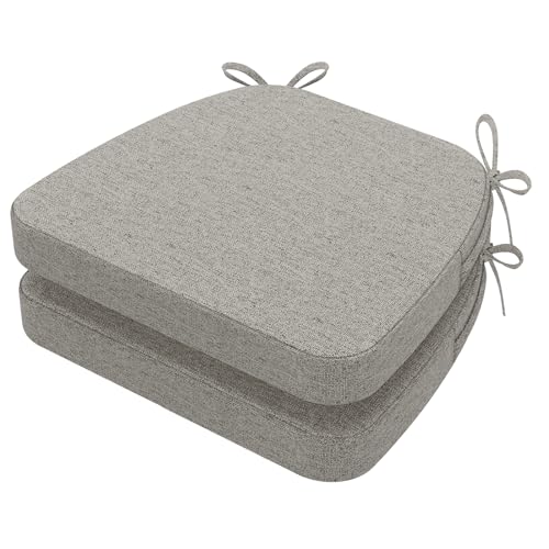 Image of AAAAAcessories D-Shaped Chair Cushions, 2 inch Thick Dining Chair Pads with Ties and Removable, Machine-Washable Cover, 17 inch x 16 inch, Set of 2, Khaki Gray