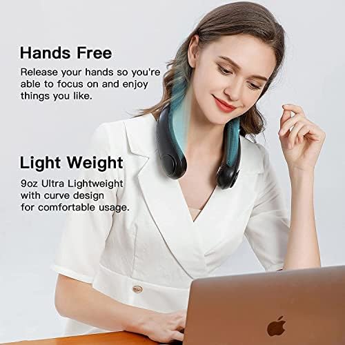 Portable Neck Fan, Bladeless Neck Fan, 3000 mAh Rechargeable Battery, 3 Speeds Adjustment, 360 degrees Airflow, USB Powered Hands Free Fan Perfect for Outdoor Indoor Black