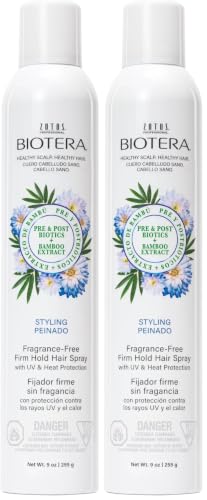 Image of Biotera Firm Hold Hairspray - Fragrance-Free Styling Spray with UV & Heat Protection, Provides Long-Lasting Hold with No Flaking, Adds Shine, Sulfate-Free, Color-Safe, Vegan, 50 VOC, 9 Fl Oz