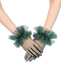 Goiruiya Women's Tea Party Short Gloves Ruffles Tulle Mesh Gloves Christmas Evening Wedding Party Gloves Dark Green