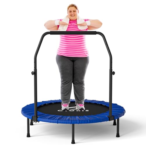 CLORIS 40'' Foldable Fitness Trampoline - Max Load 400lbs, Rebounder with Adjustable Foam Handle Indoor/Outdoor Fitness Body Exercise (40'' Blue)