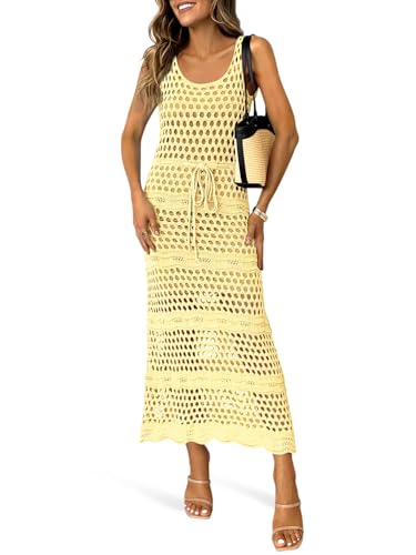 Saodimallsu Womens Crochet Beach Cover Up Dress Sleeveless Scoop Neck
